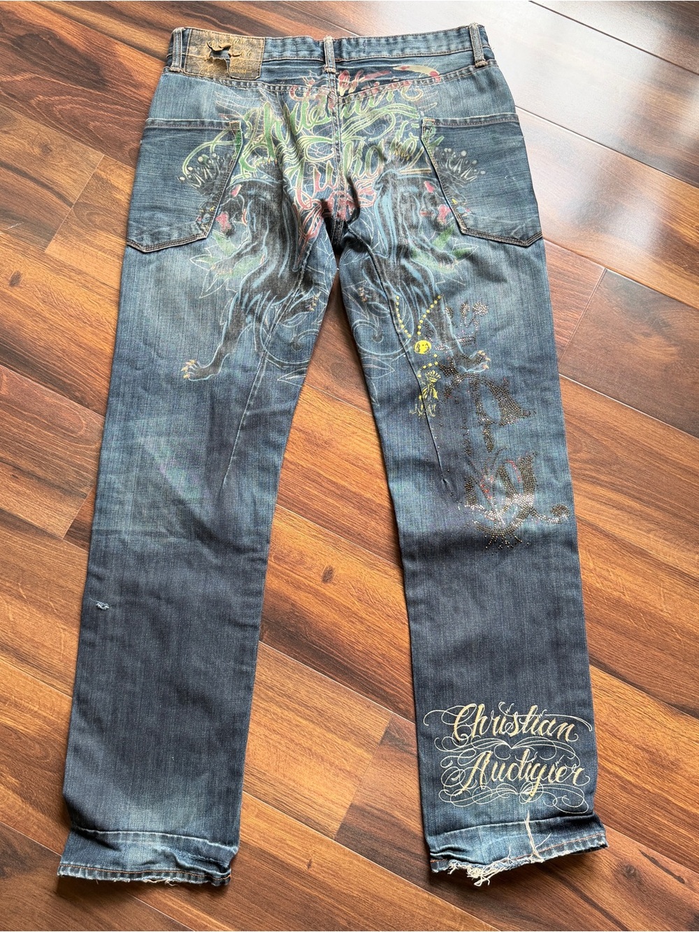 CHRISTIAN AUDIGIER Ed Hardy Denim Black Panther Embroidery Jeans 33X34